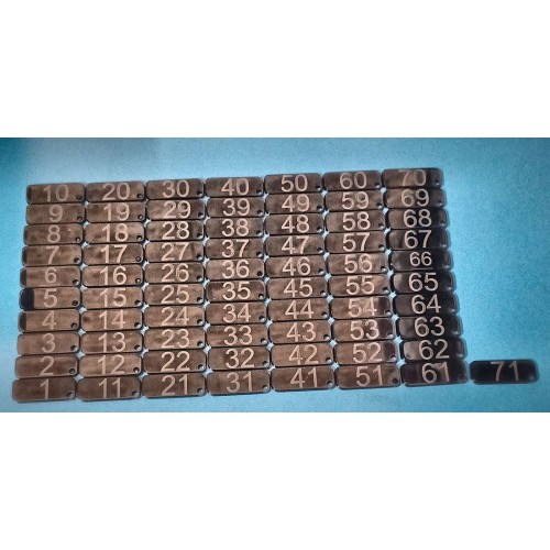 Numbered acrylic tags with engraving