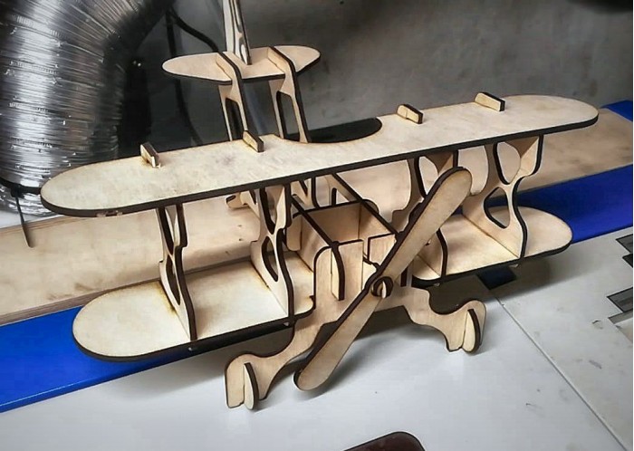 Laser-cut plywood airplane model