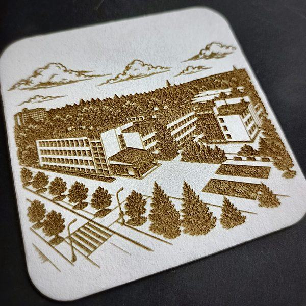 Coaster — detailed engraved drawing