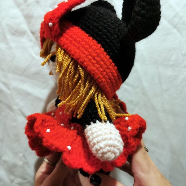 Crocheted doll — side view